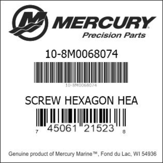 Bar codes for Mercury Marine part number 10-8M0068074