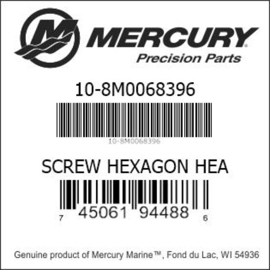 Bar codes for Mercury Marine part number 10-8M0068396