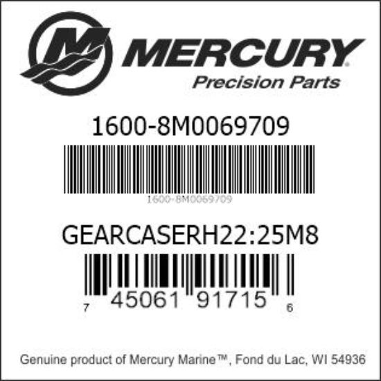 Bar codes for Mercury Marine part number 1600-8M0069709