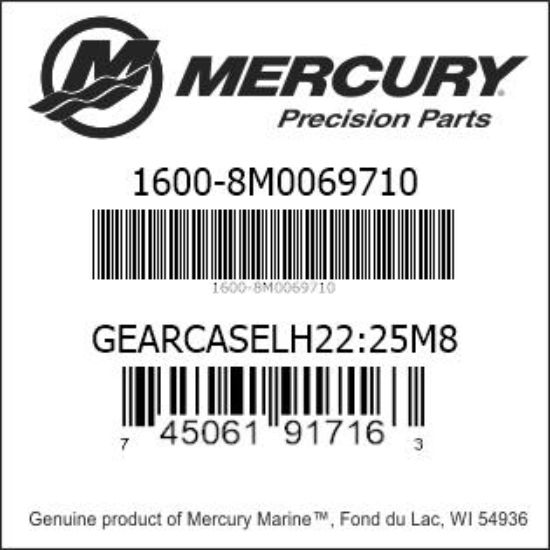 Bar codes for Mercury Marine part number 1600-8M0069710