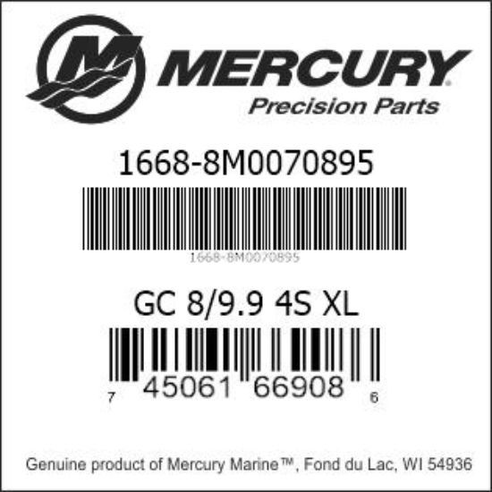 Bar codes for Mercury Marine part number 1668-8M0070895