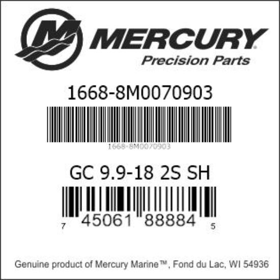 Bar codes for Mercury Marine part number 1668-8M0070903