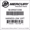 Bar codes for Mercury Marine part number 98-8M0071598