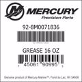 Bar codes for Mercury Marine part number 92-8M0071836