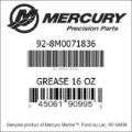 Bar codes for Mercury Marine part number 92-8M0071836