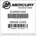 Bar codes for Mercury Marine part number 92-8M0071841