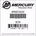 Bar codes for Mercury Marine part number 8M0072020