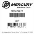 Bar codes for Mercury Marine part number 8M0072020