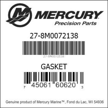 Mercury Marine part number 27-8M0072138 GASKET Bar codes for Mercury Marine part number 27-8M0072138