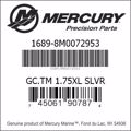 Bar codes for Mercury Marine part number 1689-8M0072953