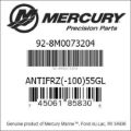 Bar codes for Mercury Marine part number 92-8M0073204