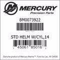 Bar codes for Mercury Marine part number 8M0073922
