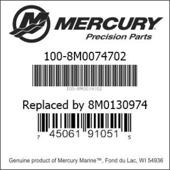 Bar codes for Mercury Marine part number 100-8M0074702