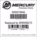 Bar codes for Mercury Marine part number 8M0074846