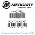 Bar codes for Mercury Marine part number 8M0075402