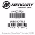 Bar codes for Mercury Marine part number 8M0075708