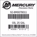 Bar codes for Mercury Marine part number 92-8M0078011