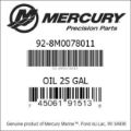 Bar codes for Mercury Marine part number 92-8M0078011