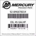 Bar codes for Mercury Marine part number 92-8M0078014