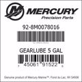 Bar codes for Mercury Marine part number 92-8M0078016