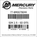Bar codes for Mercury Marine part number 77-8M0078044