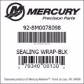 Bar codes for Mercury Marine part number 92-8M0078098