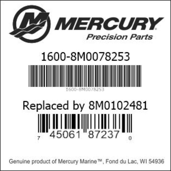 Bar codes for Mercury Marine part number 1600-8M0078253