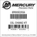 Bar codes for Mercury Marine part number 8M0081916
