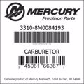 Bar codes for Mercury Marine part number 3310-8M0084193