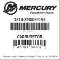 Bar codes for Mercury Marine part number 3310-8M0084193