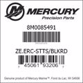 Bar codes for Mercury Marine part number 8M0085491