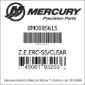 Bar codes for Mercury Marine part number 8M0085615