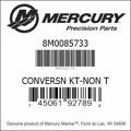 Bar codes for Mercury Marine part number 8M0085733