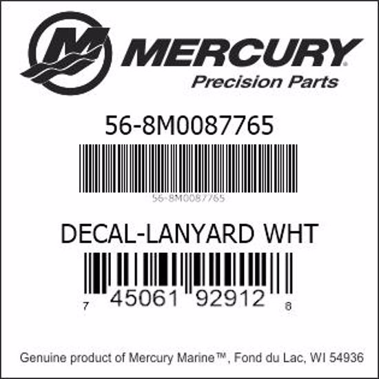 Bar codes for Mercury Marine part number 56-8M0087765