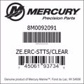 Bar codes for Mercury Marine part number 8M0092091