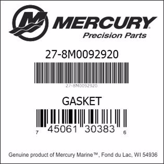 Bar codes for Mercury Marine part number 27-8M0092920