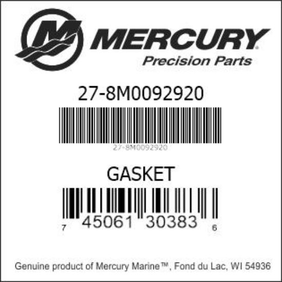 Bar codes for Mercury Marine part number 27-8M0092920