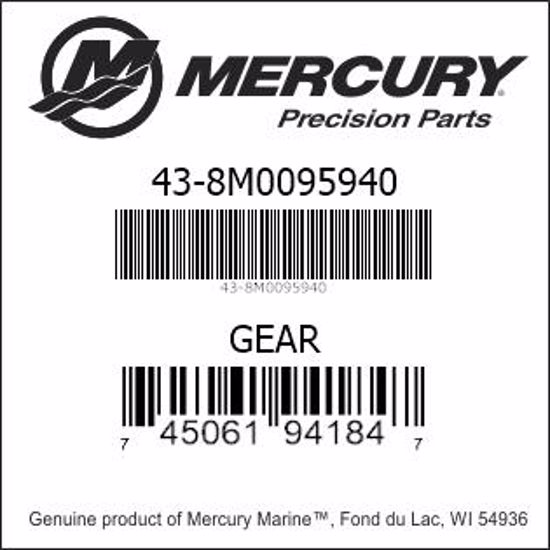 Bar codes for Mercury Marine part number 43-8M0095940
