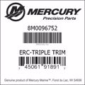 Bar codes for Mercury Marine part number 8M0096752