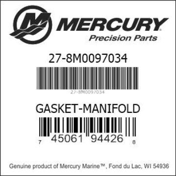 Mercury Marine part number 27-8M0097034 GASKET-MANIFOLD Bar codes for Mercury Marine part number 27-8M0097034