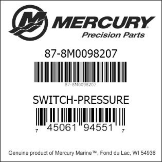 Bar codes for Mercury Marine part number 87-8M0098207