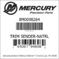 Bar codes for Mercury Marine part number 8M0098264