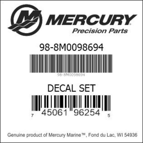 Bar codes for Mercury Marine part number 98-8M0098694