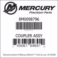 Bar codes for Mercury Marine part number 8M0098796