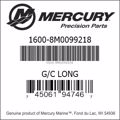 Bar codes for Mercury Marine part number 1600-8M0099218