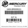 Bar codes for Mercury Marine part number 1600-8M0099221