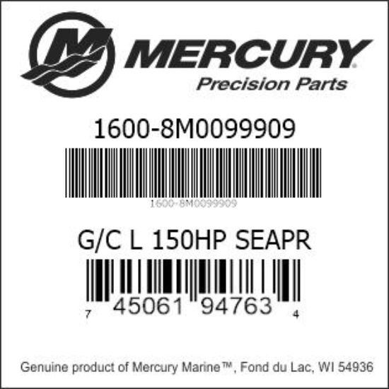 Bar codes for Mercury Marine part number 1600-8M0099909