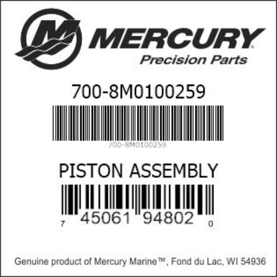 Bar codes for Mercury Marine part number 700-8M0100259