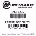 Bar codes for Mercury Marine part number 8M0100517