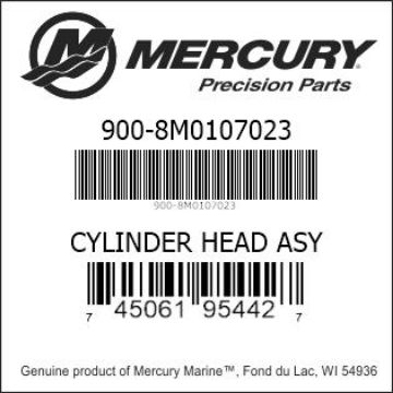 Mercury Marine part number 900-8M0107023 CYLINDER HEAD ASY Bar codes for Mercury Marine part number 900-8M0107023